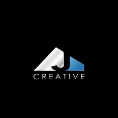 J Letter Negative Space Logo, Creative Geometrical Logo Design Template