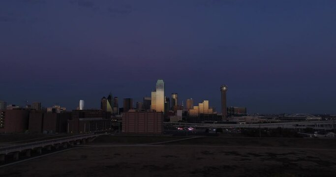 Dallas Skyline Drone at sunset pan