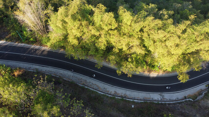 aerial view of the winding road in the hills. Yogyakarta Indonesia