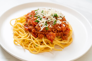 spaghetti bolognese pork or spaghetti with minced pork tomato sauce