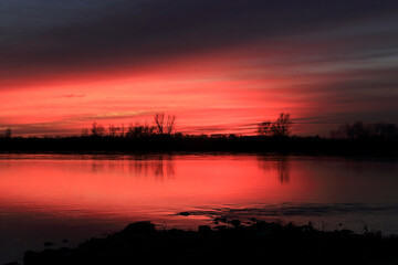 Fototapeta premium Colorful sunset by the Odra River, Poland.