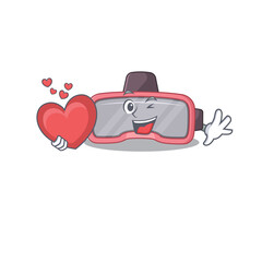 A lovable vr glasses caricature design style holding a big heart