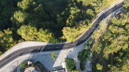 aerial view of the winding road in the hills. Yogyakarta Indonesia