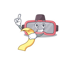 VR glasses mascot character style with food and beverage menu on his hand