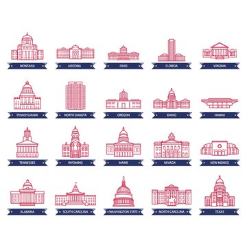 Collection of usa state capitol buildings
