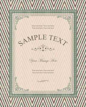  Vintage Frame on Retro Background Design. Template greeting card, invitation and advertising banner, brochure with space for text. Can be use for wedding, birthday, baby shower, menu 