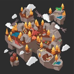 Isometric floating prehistoric island © captainvector