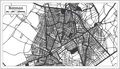Batman Turkey City Map in Black and White Color in Retro Style. Outline Map.