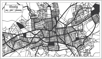 Elazig Turkey City Map in Black and White Color in Retro Style. Outline Map.