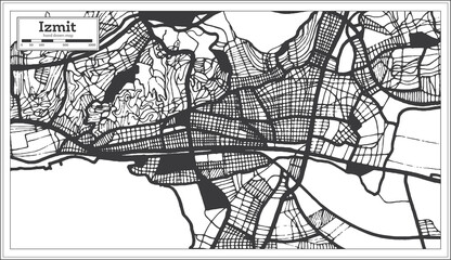Izmit Turkey City Map in Black and White Color in Retro Style. Outline Map.