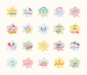 Happy friendship day detailed style icon set vector design