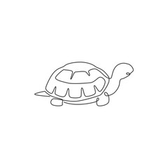 One single line drawing of big land tortoise for social company logo identity. Adorable creature reptile animal mascot concept for conservation foundation. Continuous line draw design illustration