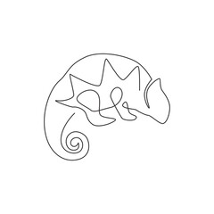 One continuous line drawing of exotic chameleon with spiral tail mascot concept for conservation national park. Rare reptile animal for company logo identity. Continuous line draw design illustration © Simple Line