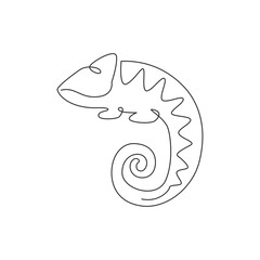 One continuous line drawing of beauty chameleon with spiral tail mascot concept for reptilian pet lover society. Exotic reptile animal for company logo identity. Single line draw design illustration © Simple Line