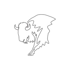 Single continuous line drawing of elegance american bison for multinational company logo identity. Luxury bull mascot concept for national park. One line draw design vector graphic illustration © Simple Line