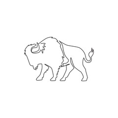 Obraz na płótnie Canvas Single continuous line drawing of elegance american bison for multinational company logo identity. Luxury bull mascot concept for matador show. Trendy one line draw vector graphic design illustration