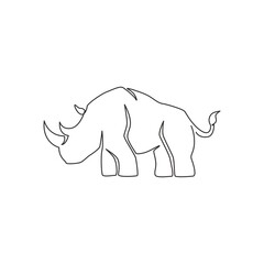 Single continuous line drawing of big African rhinoceros for conservation national park. Big African rhino animal mascot concept for national zoo safari. One line draw design vector illustration