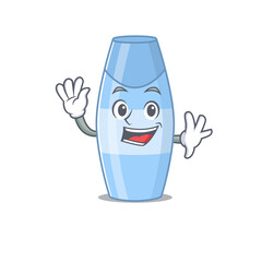 A charismatic shampoo mascot design concept smiling and waving hand