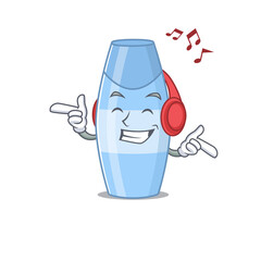 A Caricature design style of shampoo listening music on headphone