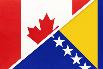 Canada and Bosnia and Herzegovina, symbol of national flags from textile. Championship between two countries.