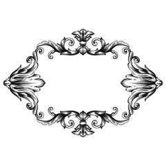 Vintage Ornament Element in baroque style with filigree and floral engrave the best situated for create frame, border, banner. It's hand drawn foliage swirl like victorian or damask design arabesque.