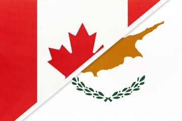 Canada and Cyprus, symbol of national flags from textile. Championship between two countries.