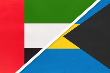 United Arab Emirates and The Bahamas, symbol of national flags from textile. Championship between two countries.