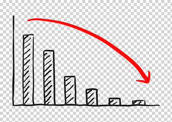 drawing graphic of economic crisis down with arrow and chart. vector illustration (Concept of stock decline, down trend of business, economy)