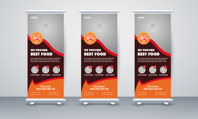 Food and restaurant roll up banner design template layout Vector.Roll-up Banner Template Design.Latest Creative Restaurant food Roll-up Banner Bundle Templates