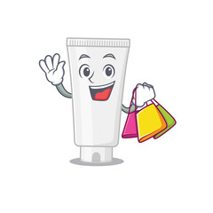 Shower gel wealthy cartoon character concept with shopping bags