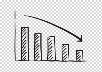 drawing graphic of economic crisis down with arrow and chart. vector illustration (Concept of stock decline, down trend of business, economy)