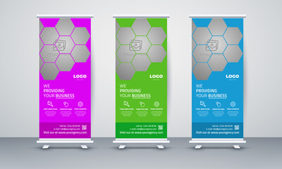 Modern Exhibition Advertising Trend Business Roll Up Banner Stand Poster Brochure flat design template creative concept, Corporate Identity Print Template Set of Brochure cover