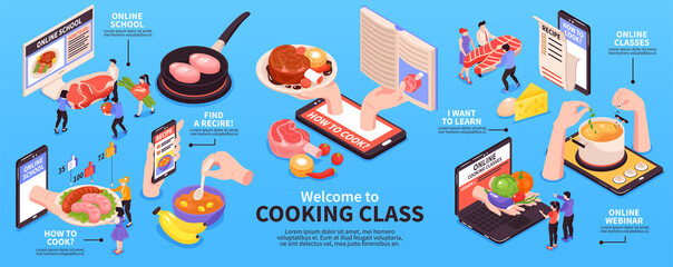 Fototapeta na wymiar Cooking Class Isometric Infographics