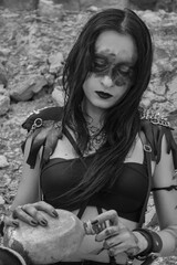 Beautiful raider with flask