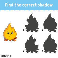 Find the correct shadow. Education developing worksheet. Matching game for kids. Activity page. Puzzle for children. Cartoon character. Isolated vector illustration.