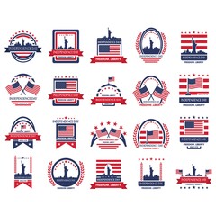 Set of US independence day label