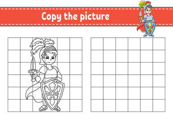 Copy the picture. Coloring book pages for kids. Education developing worksheet. Game for children. Handwriting practice. Cartoon character.