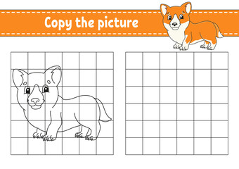 Copy the picture. Coloring book pages for kids. Education developing worksheet. Game for children. Handwriting practice. Cartoon character.