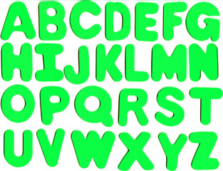 The alphabet created using foam letters on a white background