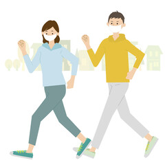 Illustration of a couple jogging