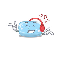 A Caricature design style of soap listening music on headphone
