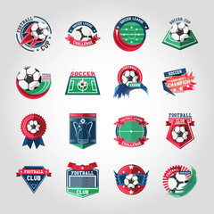 Naklejka premium Soccer and football club detailed style icon set vector design