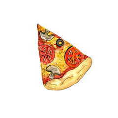 Cut off slice pizza isolated, watercolor painting on white background clipart