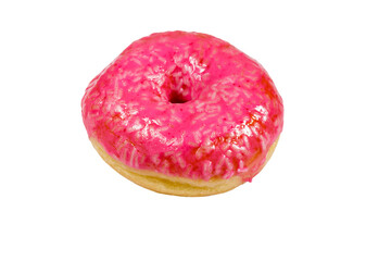Tasty pink donut isolated on white background