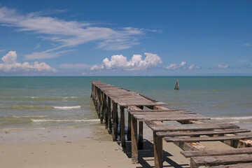 Fototapeta na wymiar Panoramic beach and pier on the island of Pasir Bangka Belitung Indonesia