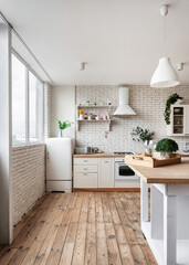 Kitchen at modern house with white interior design