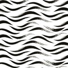 Seamless Animal Pattern, Wave print, vector background. Wavy brush stroke, zebra grunge paint lines, tiger ink illustration
