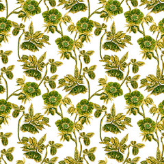 Seamless pattern. Hellebore Flower, bud and leaf. Floral design elements.