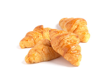 Fresh tasty croissants on white background. French pastry