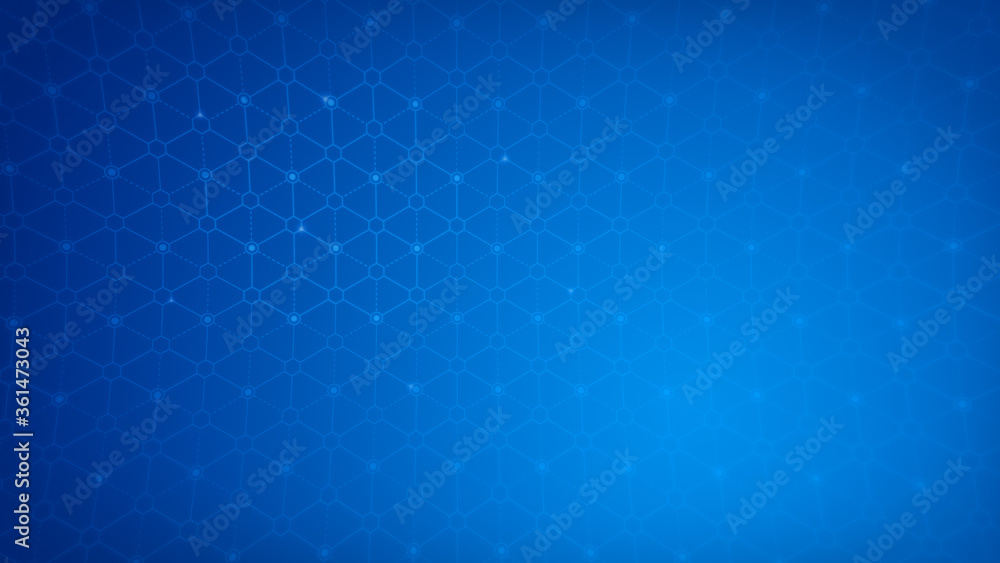 Poster abstract blockchain network technology concept background. modern hexagonal pattern on blue backgrou
